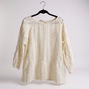 World Market Cream‎ Gold Stripe Peplum Blouse Top L/XL Lightweight NEW